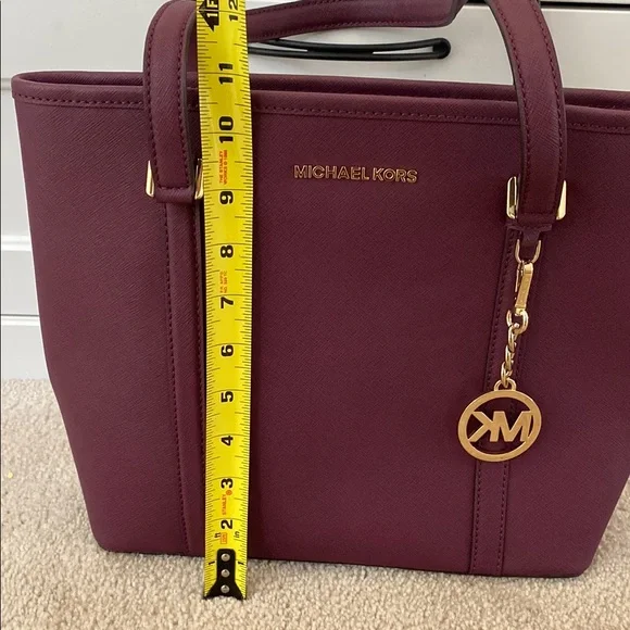 Michael Kors Red Leather Tote with Gold Charm - Picture 10 of 12